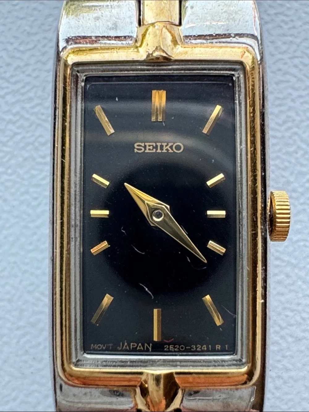 Seiko Two-Tone Gold and Black Rectangular Dress Watch Needs Battery